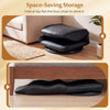 Stacked black cushions of the 360° swivel floor gaming chair, showcasing space-saving storage under a couch.