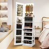 360° swivel jewelry cabinet with LED lighted full-length mirror, featuring ample storage for jewelry and cosmetics.