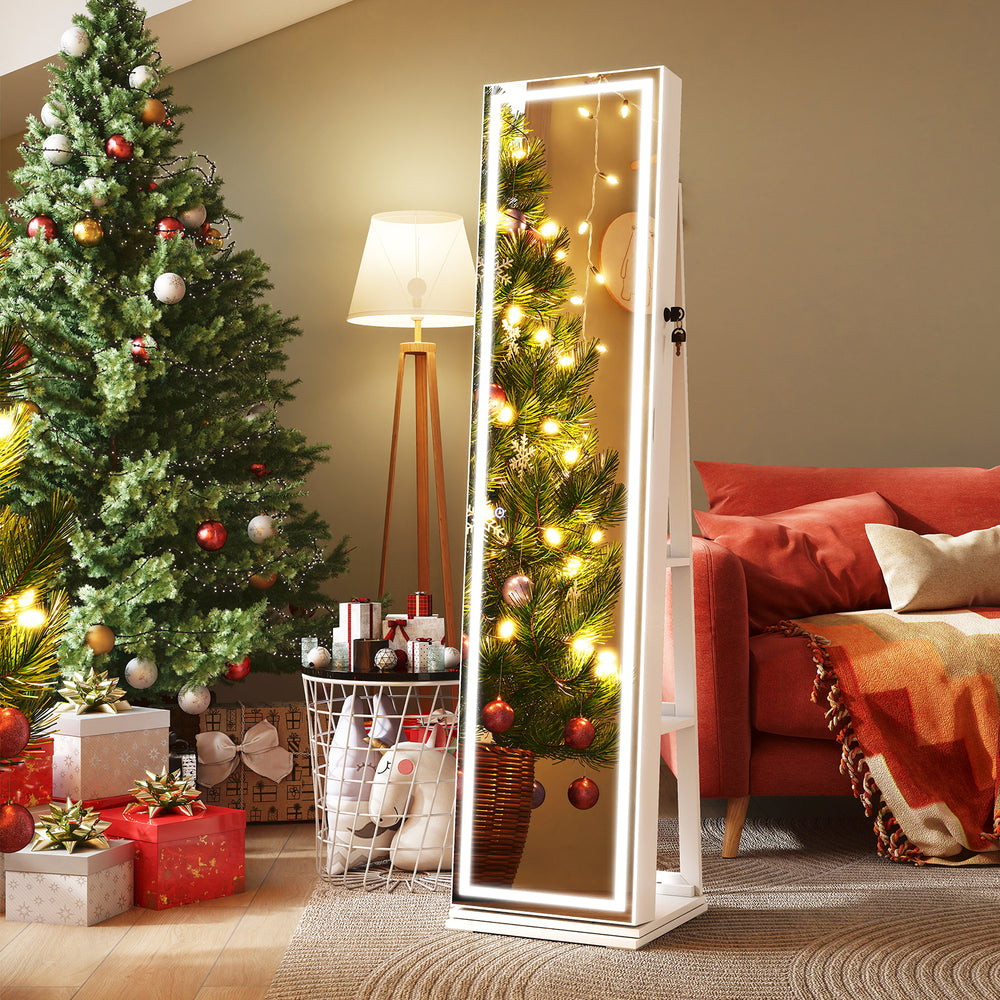 360° Swivel Freestanding Jewelry Cabinet with Lighted Full Length Mirror-White - Gallery View 1 of 11