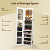 360° swivel freestanding jewelry cabinet in white with LED lights, featuring multiple storage options for jewelry and.