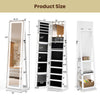 360° swivel freestanding jewelry cabinet with lighted full-length mirror, open storage shelves, and secure magnetic.