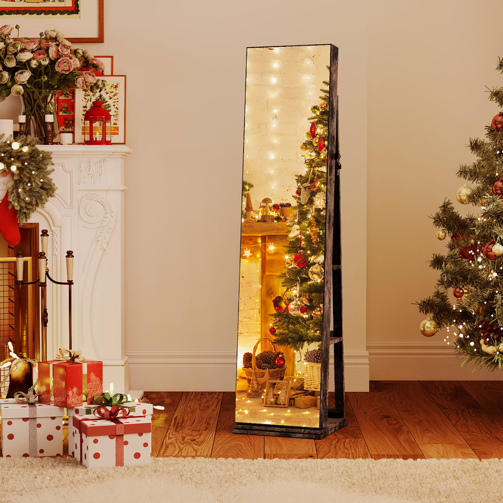 360° Swivel Jewelry Cabinet with Full Length Mirror-Rustic Brown - Gallery View 1 of 10