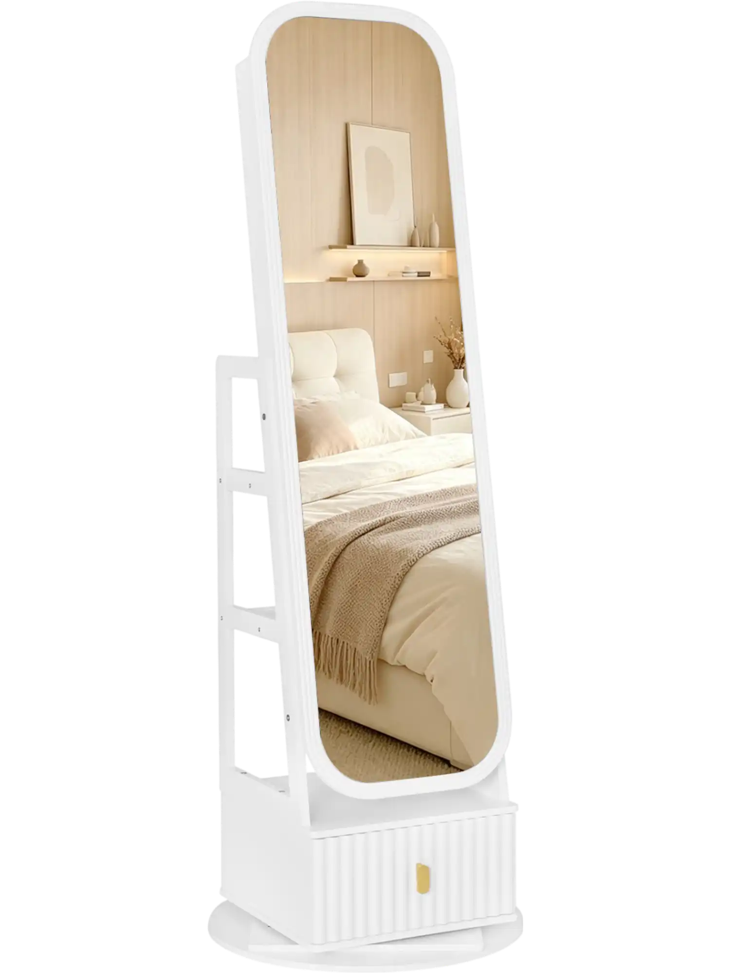 Costway 360° Swivel Jewelry Armoire Cabinet Full-Length Mirror Dual Hooks 77087132 New