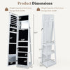 360° swivel jewelry cabinet in white features a full-length mirror, 98 earring slots, and 5-tier storage for accessories.