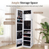 360° swivel jewelry cabinet in white features 98 earring slots, 108 ring slots, and a built-in mirror for easy access.