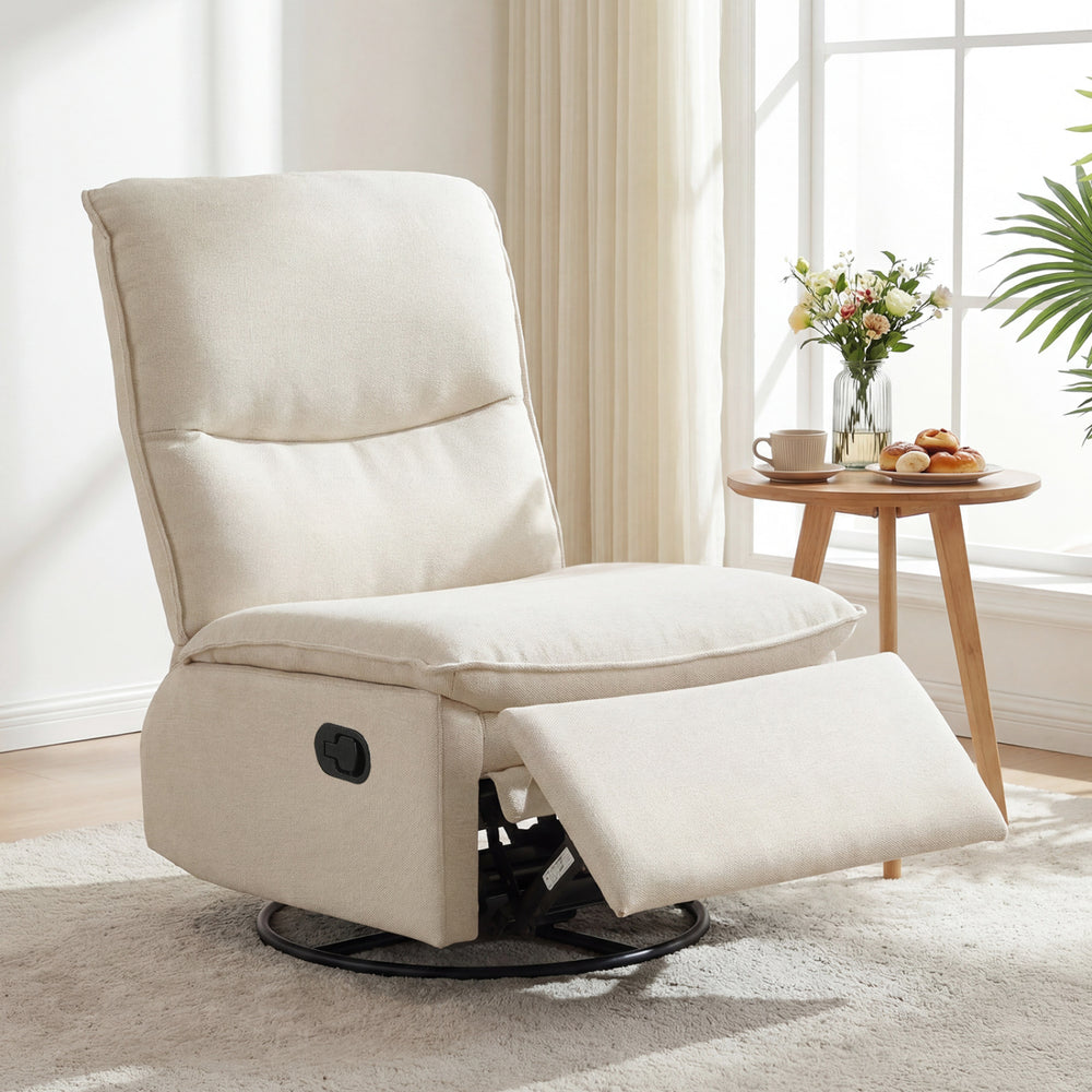 360° Swivel Rocking Chair with Cushioned Back for Living Room-Beige - Gallery View 1 of 11