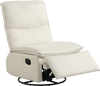 Beige 360° swivel rocking chair with cushioned back and footrest, ideal for living room comfort and relaxation.