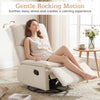 Beige 360° swivel rocking chair with cushioned back and footrest, perfect for living room relaxation.