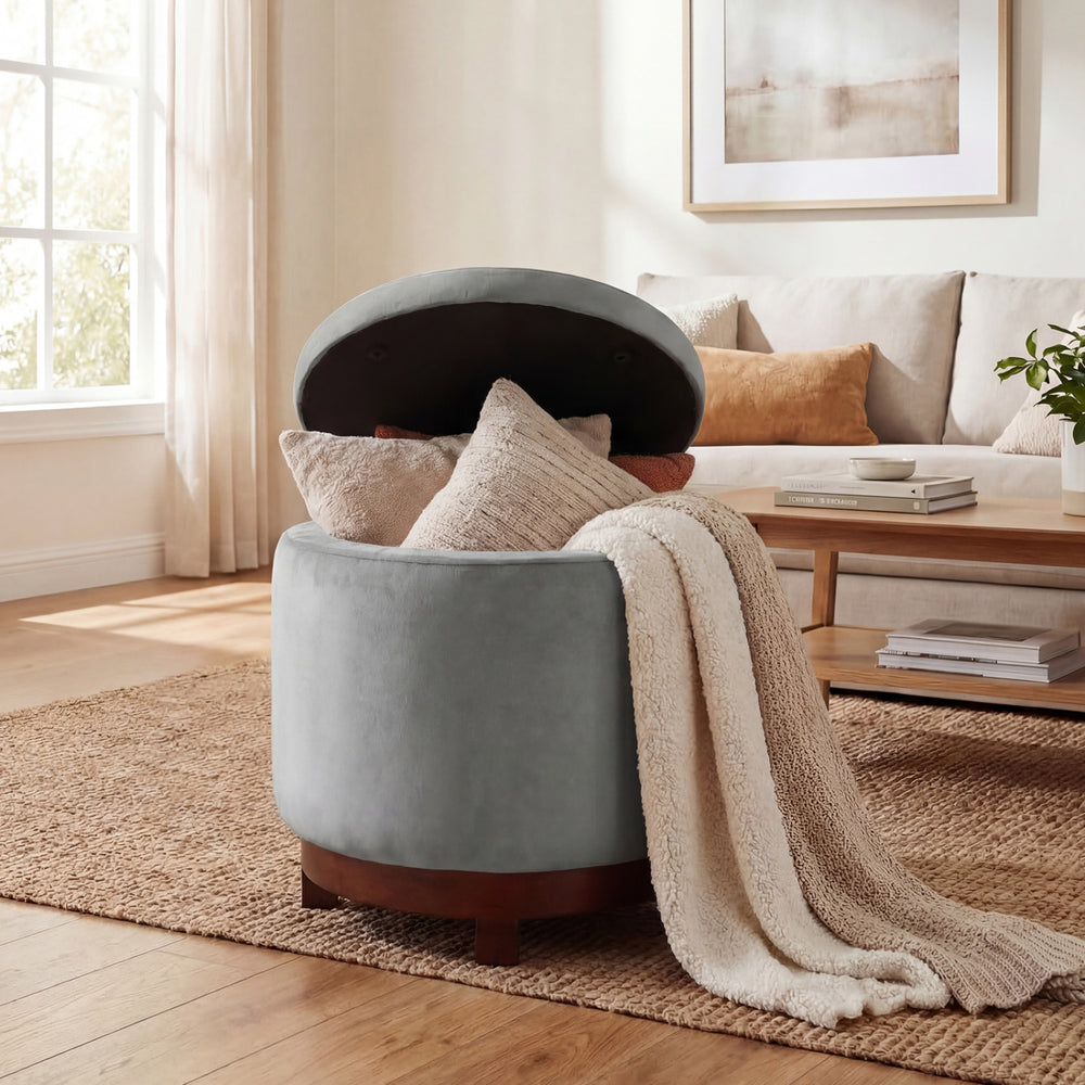 360° Swivel Velvet Foot Rest with Hidden Storage for Living Room-Gray - Gallery View 1 of 11