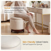 Beige 360° swivel velvet footrest with hidden storage, featuring a sturdy acacia wood frame for versatile living room.