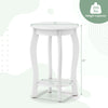 Round 2-tier end table in white with rubber wood legs, 15-inch diameter, perfect for living room or bedroom storage.