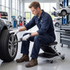 Mechanic creeper and Z-seat with 6 swivel casters, designed for comfort and support during auto repairs in garages.