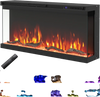 Three-sided electric fireplace insert with remote control, 12 flame colors, and sleek design for modern living spaces.