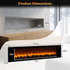 Product dimensions of the 36" electric fireplace showing a slim 2" profile and recessed mounting for seamless installation.