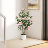36-inch artificial camellia tree with vibrant pink flowers positioned in a stylish pot, ideal for enhancing any indoor.