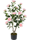 36-inch artificial camellia tree with pink blooming flowers and realistic moss, perfect for home or office decoration.