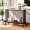 Console table with sintered stone tabletop and metal frame, featuring 2-tier storage for living room or entryway use.