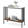 36-inch console table with sintered stone tabletop and metal frame, featuring 2-tier storage for living room or.