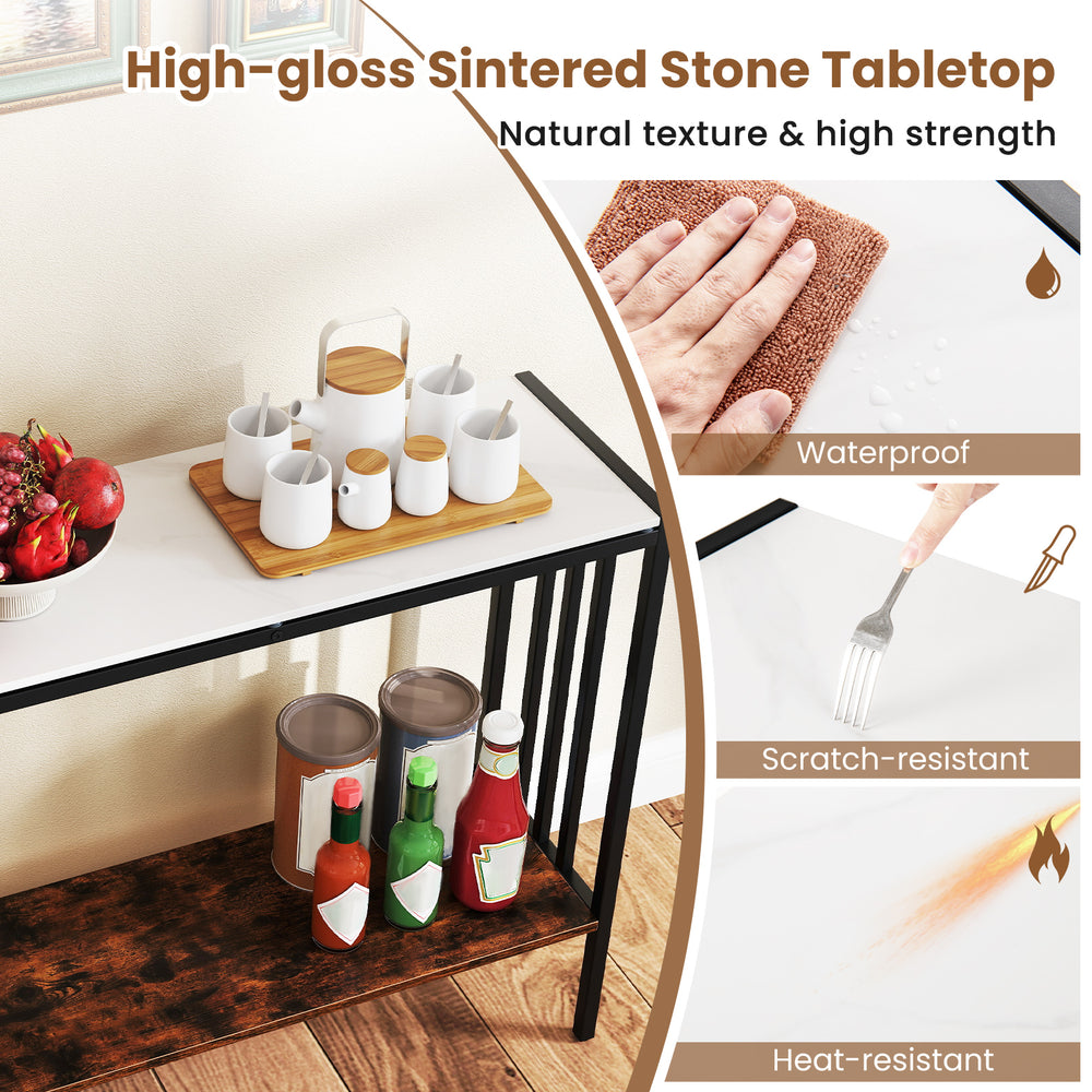36-inch console table with high-gloss sintered stone tabletop, waterproof and scratch-resistant, ideal for living room.