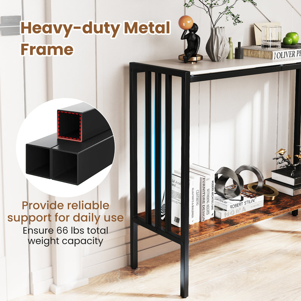 36-inch console table with sintered stone tabletop and heavy-duty metal frame, perfect for living room or entryway.