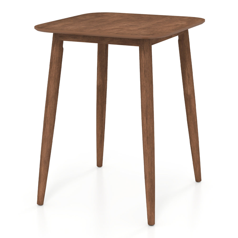 Walnut 36-inch counter height bar table with rounded corners and non-slip foot pads, ideal for safety and stability.