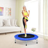 Mini folding trampoline in blue with premium jumping mat, strong springs, and non-slip legs for safe indoor fitness.