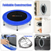 36-inch blue mini folding trampoline with sturdy steel frame, portable design, and non-slip rubber pads for safe.