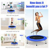 36-inch blue mini folding trampoline with sturdy steel frame and non-slip legs for safe recreational fitness use.
