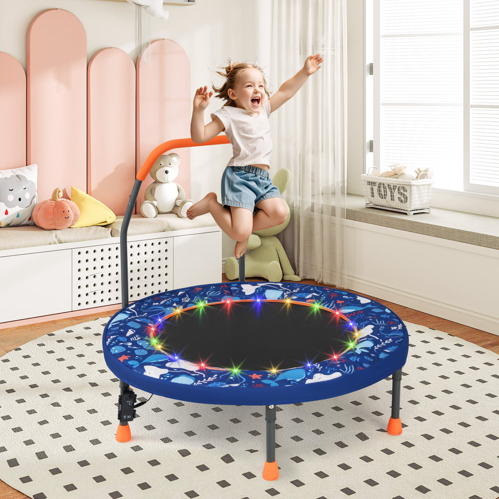 Mini Trampoline Folding Small Rebounder for Kids with Lights-Navy - Gallery View 1 of 10