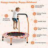 Mini trampoline with colorful LED lights, Bluetooth speaker, and safety handle for kids aged 3-6 years.