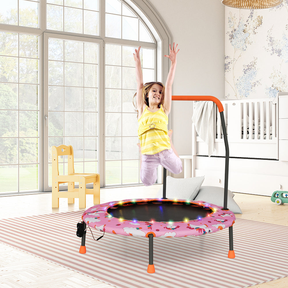 36 Inch Mini Trampoline with Colorful LED Lights and Bluetooth Speaker-Pink - Gallery View 1 of 10