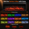 Recessed electric fireplace heater showcasing 12 adjustable flame colors and 3 brightness levels for customizable ambiance.