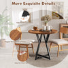36-inch round dining table with rustic brown wood-grain surface and sturdy X-shaped metal base, ideal for various.