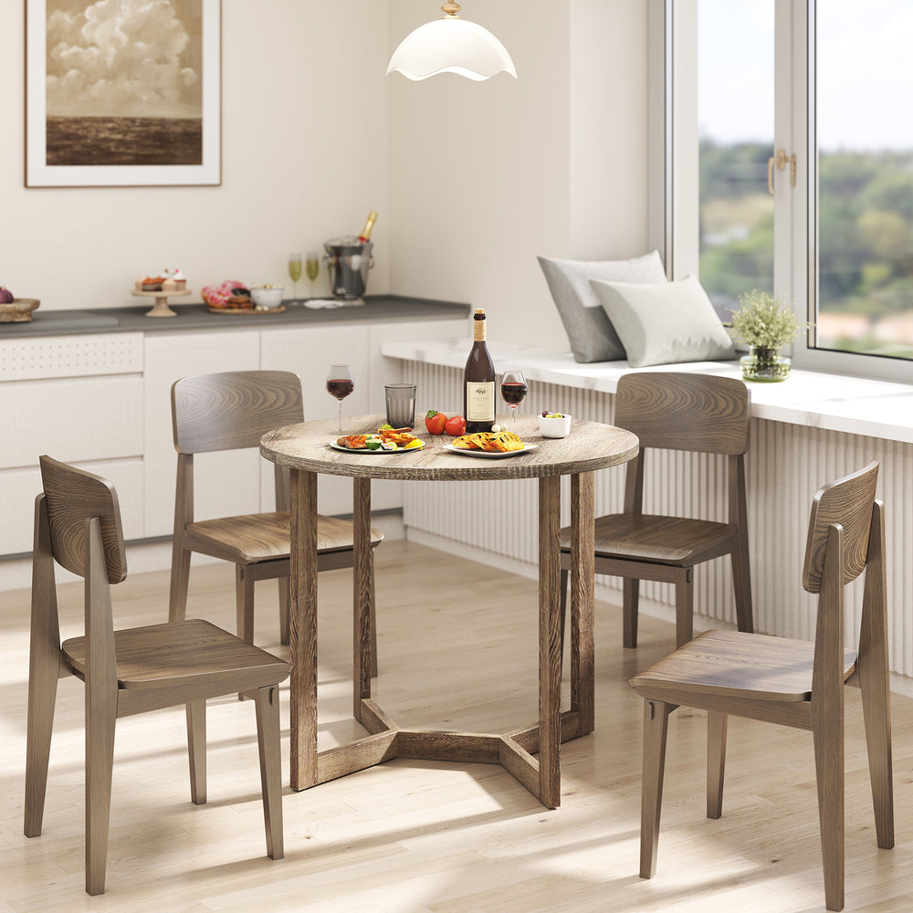 36 Inch Round Wood Dining Table for 2-4 People with Wing-shaped Pedestal Base-Grey - Gallery View 1 of 10
