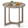 Round 36-inch grey wood dining table with wing-shaped pedestal base, ideal for cafes or kitchens, seating 2-4 people.