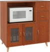 36-inch brown sideboard buffet cabinet with open compartment, pull-out drawers, and transparent door panels for elegant.
