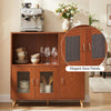 36-inch brown sideboard buffet cabinet with open compartment, elegant door panels, and stable tapered legs for.