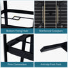 Close-up of the 36-inch black metal patio table features reinforced crossbars and anti-slip foot pads for stability.