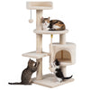 36-inch tall kitten tower in beige featuring a plush perch, condo, and scratching posts for climbing and lounging.