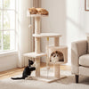 Multi-level 36-inch kitten tower in beige with plush perch, condo, and interactive toys for climbing and lounging.