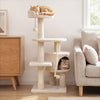 36-inch tall kitten tower in beige featuring a plush perch, condo, and interactive toys for climbing and lounging.