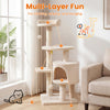 36-inch tall kitten tower in beige with plush perch, condo, and interactive toys for climbing, playing, and lounging.