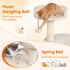 36-inch tall kitten tower in beige with plush perch, condo, and interactive dangling ball for playful entertainment.