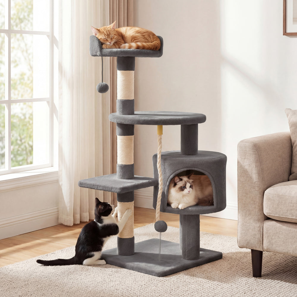 36 Inch Tall Kitten Tower with Condo and Plush Perch-Light Gray - Gallery View 1 of 10