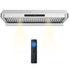 36-inch under cabinet range hood in silver with remote control, 900 CFM airflow, and dual LED lights for kitchen.