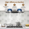 36-inch under cabinet range hood with dual motors, 900 CFM airflow, and 4-level fan speed for efficient kitchen.