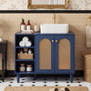Navy 36-inch under sink cabinet showcasing a sleek white vessel sink on top, perfect for modern bathroom aesthetics.