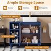 Navy 36-inch under sink cabinet with open-back design, spacious tabletop, and three storage cubes for toiletries.