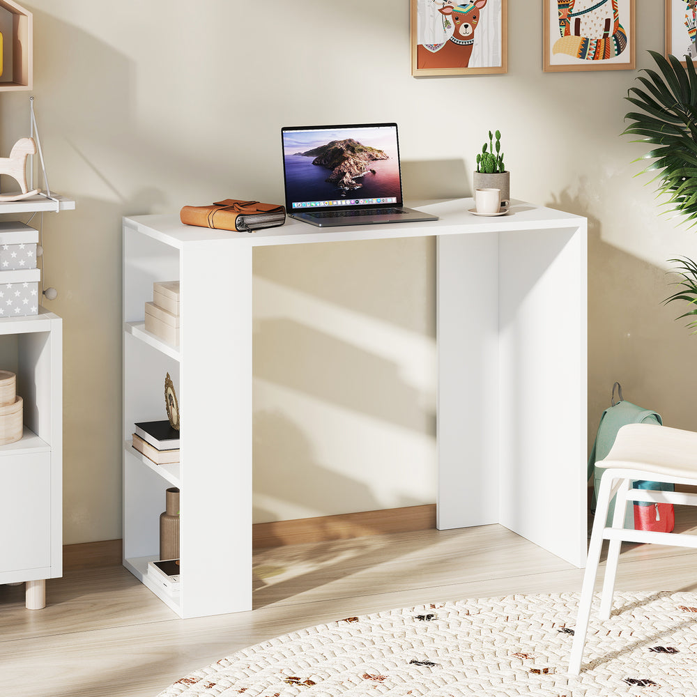 Compact 36-inch white computer desk with 3 open shelves, ideal for home office or small spaces, providing stability and.