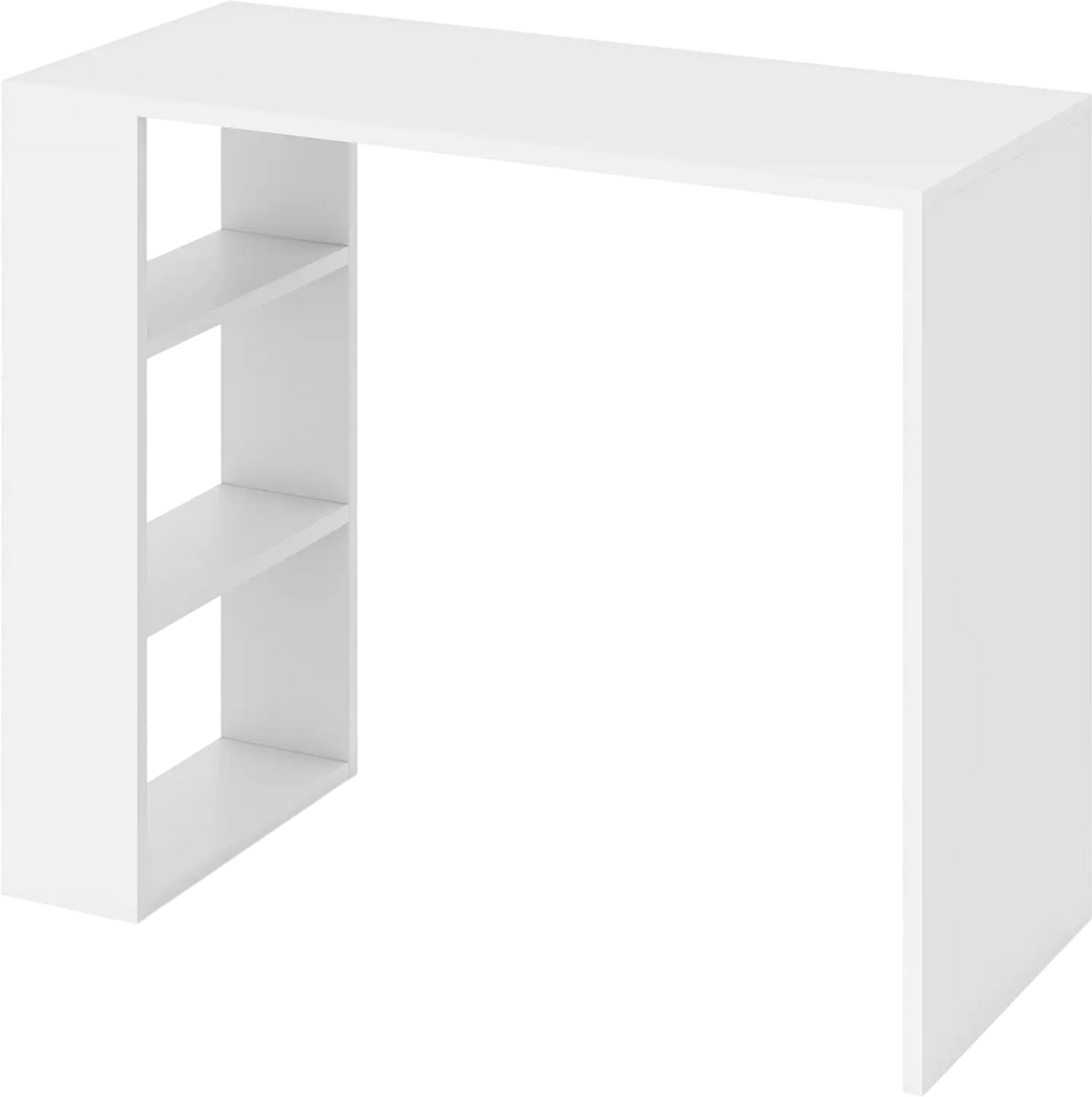 White 36-inch computer desk with 3 open shelves, ideal for home office or study, offering compact storage solutions.